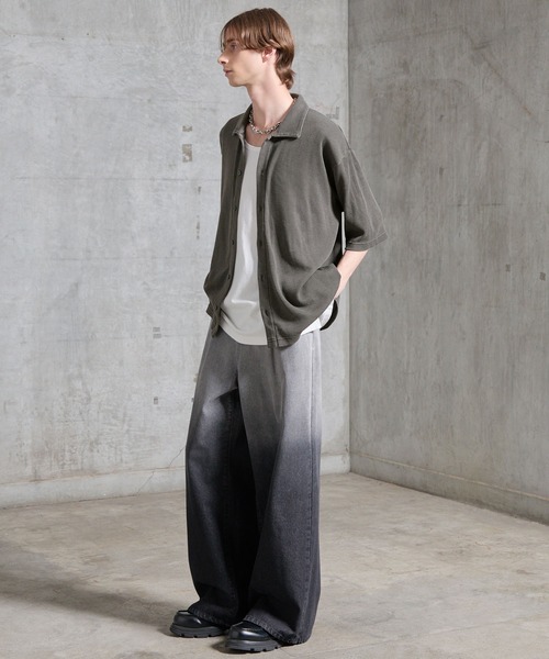 SERACE(セラス)の「【SERACE】Vintage waffle collared short sleeve cardigan / ヴィンテージワッフル襟付き半袖カーディガン(シャツ/ブラウス・メンズ・ブラック/グレー・M/L/S)」の16枚目の写真