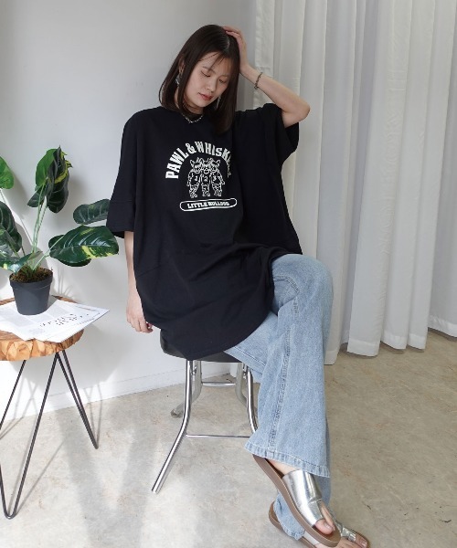 CORNERS(コーナーズ)の「フレンチブルドッグオーバーサイズTシャツ(Tシャツ/カットソー・レディース・ブラック/オフホワイト・FREE)」の2枚目の写真