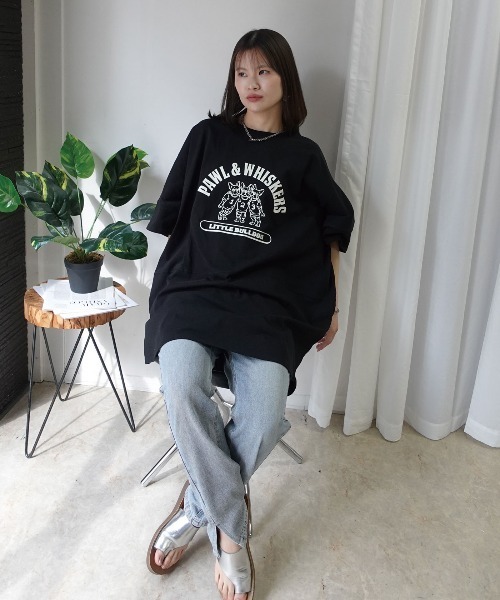 CORNERS(コーナーズ)の「フレンチブルドッグオーバーサイズTシャツ(Tシャツ/カットソー・レディース・ブラック/オフホワイト・FREE)」の9枚目の写真