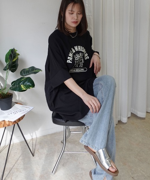 CORNERS(コーナーズ)の「フレンチブルドッグオーバーサイズTシャツ(Tシャツ/カットソー・レディース・ブラック/オフホワイト・FREE)」の7枚目の写真