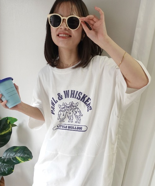 CORNERS(コーナーズ)の「フレンチブルドッグオーバーサイズTシャツ(Tシャツ/カットソー・レディース・ブラック/オフホワイト・FREE)」の5枚目の写真