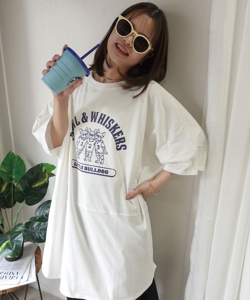 CORNERS(コーナーズ)の「フレンチブルドッグオーバーサイズTシャツ(Tシャツ/カットソー・レディース・ブラック/オフホワイト・FREE)」の4枚目の写真