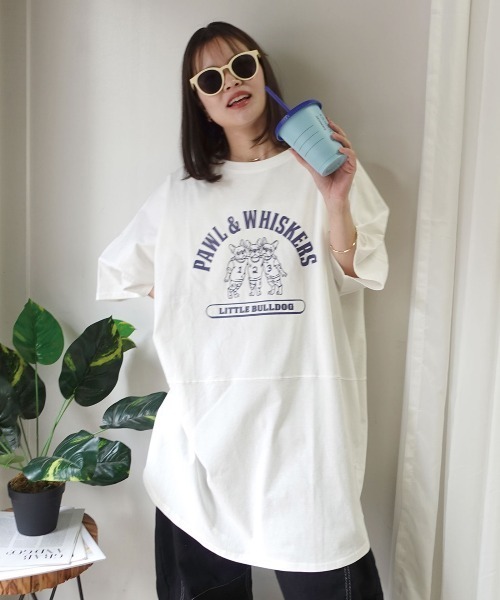CORNERS(コーナーズ)の「フレンチブルドッグオーバーサイズTシャツ(Tシャツ/カットソー・レディース・ブラック/オフホワイト・FREE)」の3枚目の写真