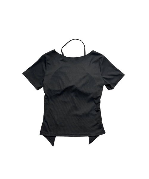 MATU:TA（マトゥータ）の「【ウエスト細見え】ツイストホルターレースTシャツ/レイヤード ストレッチ きれいめ 韓国 ナチュラル ２カラー ブラック ホワイト ショート丈 透け感 ガーリー（Tシャツ/カットソー・レディース・ホワイト/ブラック・FREE）」の19枚目の写真