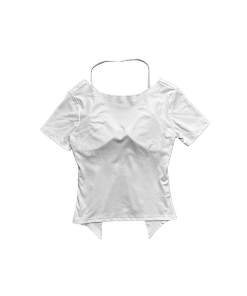 MATU:TA（マトゥータ）の「【ウエスト細見え】ツイストホルターレースTシャツ/レイヤード ストレッチ きれいめ 韓国 ナチュラル ２カラー ブラック ホワイト ショート丈 透け感 ガーリー（Tシャツ/カットソー・レディース・ホワイト/ブラック・FREE）」の17枚目の写真