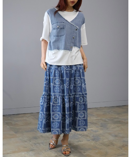 Doumoi(ドゥモエ)の「デニム フラワープリント デザインスカート(デニムスカート・レディース・ブルー/ネイビー・FREE)」の18枚目の写真