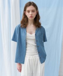 Stitched check half shirt [KNSS06SH06]_Blue