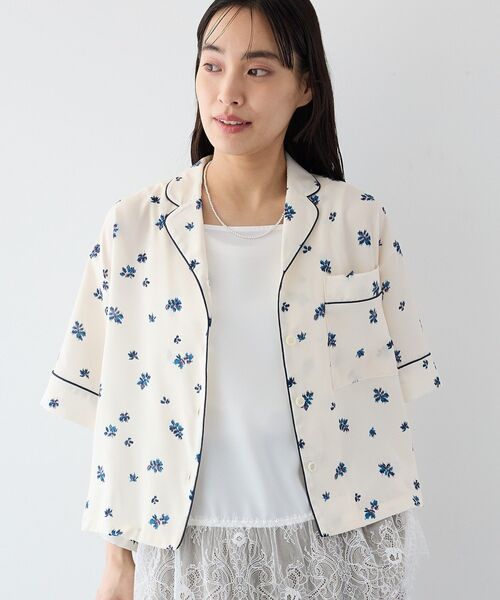 CRAFT STANDARD BOUTIQUE(クラフトスタンダードブティック)の「ボタニカルプリントオープンカラーシャツ(シャツ/ブラウス・レディース・ネイビー/アイボリー・FREE)」の1枚目の写真