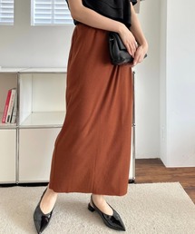 タイトスカート ロング丈 マキシ丈 リブニット カットソー ウエストゴム ボトムス ストレート スリット 伸縮性 カジュアル