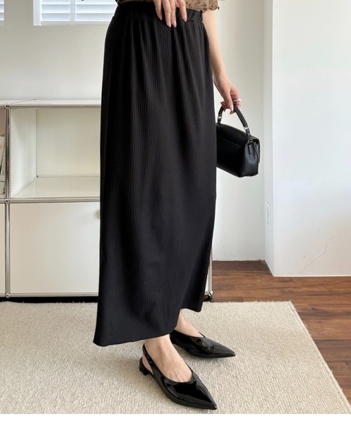 umune（ウムネ）の「タイトスカート ロング丈 マキシ丈 リブニット カットソー ウエストゴム ボトムス ストレート スリット 伸縮性 カジュアル（スカート・レディース・モカ/ブラック/テラコッタ・FREE）」の9枚目の写真