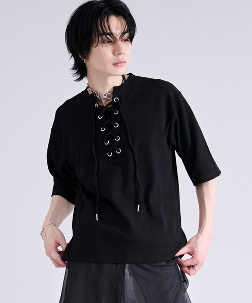 セール】ハトメレースアップワッフルTシャツ（Tシャツ/カットソー
