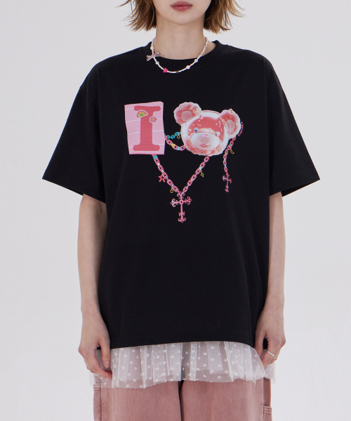 DYSFUNCT(ディスファンクト)の「I LOVE COTTON BEAR T-SHIRT(BLACK/PINK)(Tシャツ/カットソー・レディース・その他・SMALL/MEDIUM/LARGE)」の3枚目の写真