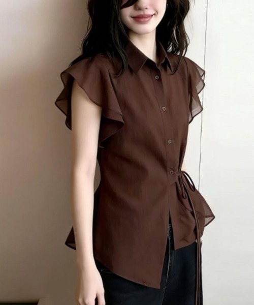 semplice（センプリチェ）の「シャツ【韓国ファッション】（シャツ/ブラウス・レディース・ブラウン・XL/L/M/S）」の2枚目の写真