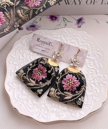 【RosraiE】ビジュー×インド刺繍リボン ロング イヤリング(MA)