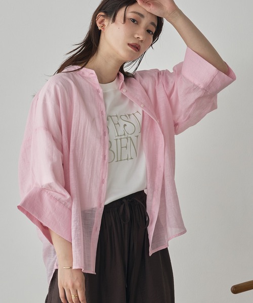 hunch(ハンチ)の「ハイツイストスラブ ドルマンシャツ(シャツ/ブラウス・レディース・ブルー/オフホワイト/チャコール/ライトピンク・FREE)」の4枚目の写真