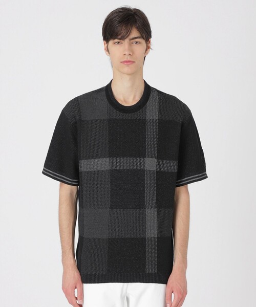 BLACK LABEL CRESTBRIDGE(ブラックレーベル・クレストブリッジ)の「【10th ANNIVERSARY】ツィーディーブラックチェックニットTシャツ(Tシャツ/カットソー・メンズ・ブラック・M/L/XL/S)」の1枚目の写真
