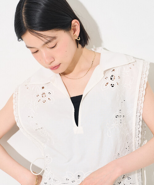 FREAK'S STORE（フリークスストア）の「インド カットワークレース ベスト（ベスト・レディース・ブラック/オフホワイト・ﾌﾘ-）」の2枚目の写真