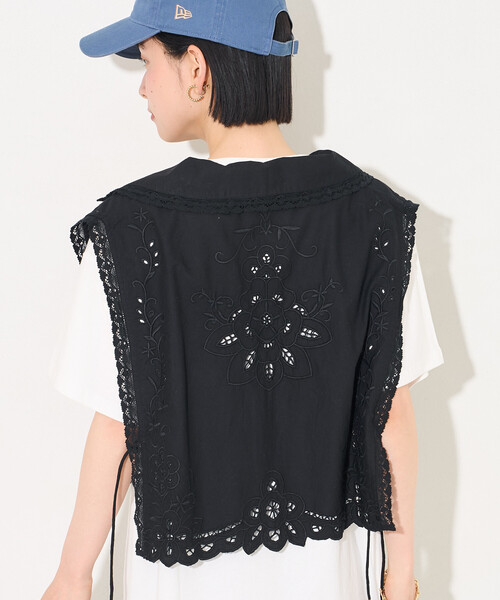 FREAK'S STORE（フリークスストア）の「インド カットワークレース ベスト（ベスト・レディース・ブラック/オフホワイト・ﾌﾘ-）」の5枚目の写真