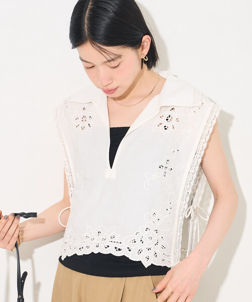 FREAK'S STORE（フリークスストア）の「インド カットワークレース ベスト（ベスト・レディース・ブラック/オフホワイト・ﾌﾘ-）」の13枚目の写真