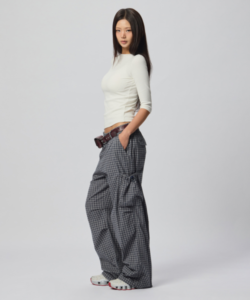 Verdnt（バーダント）の「チェックストリングカーゴバンディングパンツ[ネイビー]（その他パンツ・レディース・その他・SMALL/MEDIUM）」の3枚目の写真