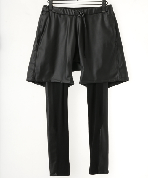 NO ID.（ノーアイディ）の「mp4179-ｼﾝｾﾃｨｯｸﾚｻﾞｰﾚｲﾔｰﾄﾞﾊｰﾌPT ﾊﾟﾝﾂ（その他パンツ・メンズ・ブラック・2/1/3）」の2枚目の写真