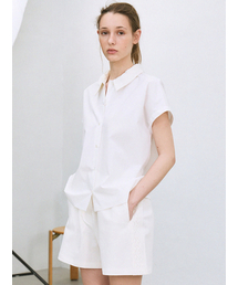 wrinkle-collar cap sleeve shirt (white)