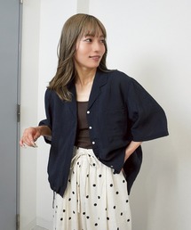 【さらっと羽織れる軽やかさ】裾ドロスト開襟カラーシャツ