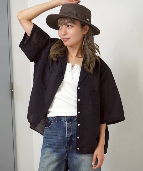 gossara（ゴサラ）の「【さらっと羽織れる軽やかさ】裾ドロスト開襟カラーシャツ（シャツ/ブラウス・レディース・チャコールグレー/ブラウン/ベージュ・FREE）」の21枚目の写真