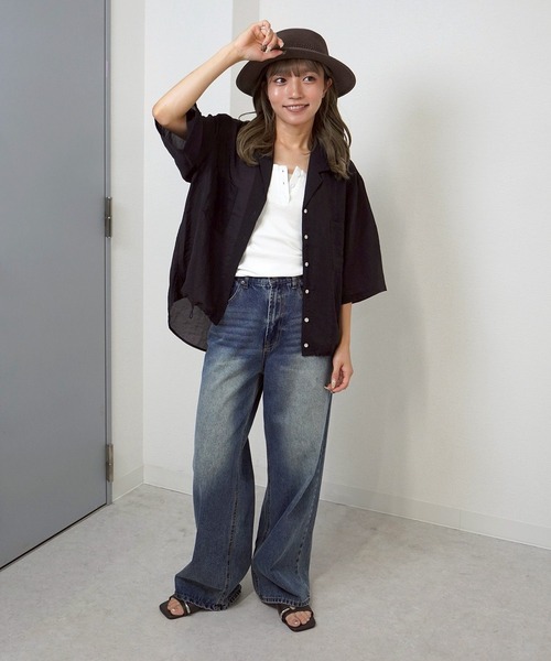 gossara（ゴサラ）の「【さらっと羽織れる軽やかさ】裾ドロスト開襟カラーシャツ（シャツ/ブラウス・レディース・チャコールグレー/ブラウン/ベージュ・FREE）」の6枚目の写真
