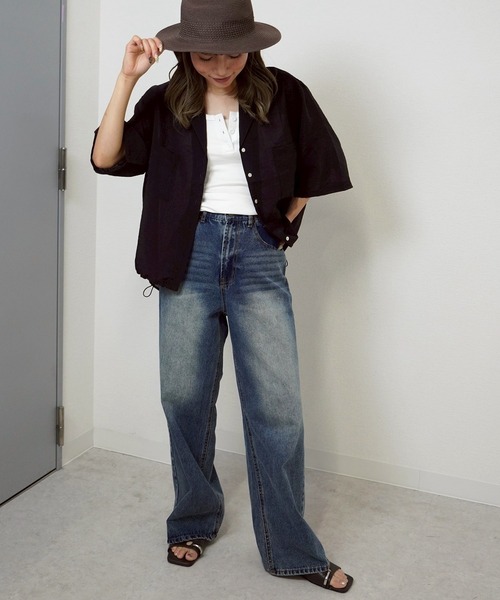 gossara（ゴサラ）の「【さらっと羽織れる軽やかさ】裾ドロスト開襟カラーシャツ（シャツ/ブラウス・レディース・チャコールグレー/ブラウン/ベージュ・FREE）」の7枚目の写真