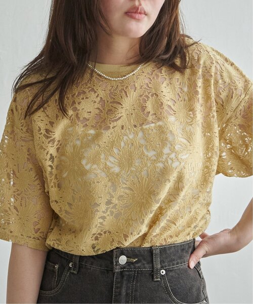 VENCEEXCHANGE(ヴァンスエクスチェンジ)の「シアーレース半袖プルオーバー(Tシャツ/カットソー・レディース・イエロー/ブラウン/オフホワイト/ブラック・FREE)」の4枚目の写真