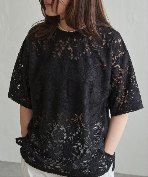 VENCEEXCHANGE(ヴァンスエクスチェンジ)の「シアーレース半袖プルオーバー(Tシャツ/カットソー・レディース・イエロー/ブラウン/オフホワイト/ブラック・FREE)」の5枚目の写真