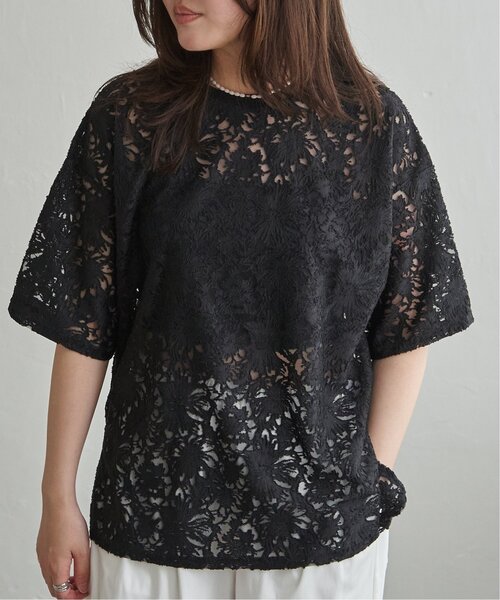 VENCEEXCHANGE(ヴァンスエクスチェンジ)の「シアーレース半袖プルオーバー(Tシャツ/カットソー・レディース・イエロー/ブラウン/オフホワイト/ブラック・FREE)」の6枚目の写真