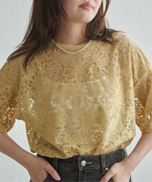 VENCEEXCHANGE(ヴァンスエクスチェンジ)の「シアーレース半袖プルオーバー(Tシャツ/カットソー・レディース・イエロー/ブラウン/オフホワイト/ブラック・FREE)」の14枚目の写真