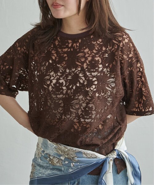 VENCEEXCHANGE(ヴァンスエクスチェンジ)の「シアーレース半袖プルオーバー(Tシャツ/カットソー・レディース・イエロー/ブラウン/オフホワイト/ブラック・FREE)」の17枚目の写真