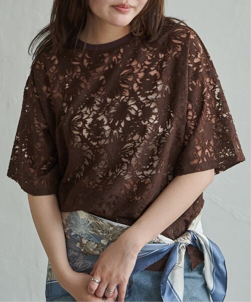 VENCEEXCHANGE(ヴァンスエクスチェンジ)の「シアーレース半袖プルオーバー(Tシャツ/カットソー・レディース・イエロー/ブラウン/オフホワイト/ブラック・FREE)」の18枚目の写真