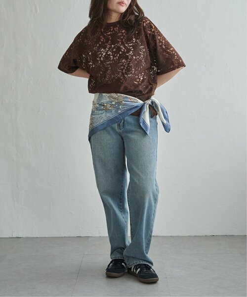 VENCEEXCHANGE(ヴァンスエクスチェンジ)の「シアーレース半袖プルオーバー(Tシャツ/カットソー・レディース・イエロー/ブラウン/オフホワイト/ブラック・FREE)」の21枚目の写真