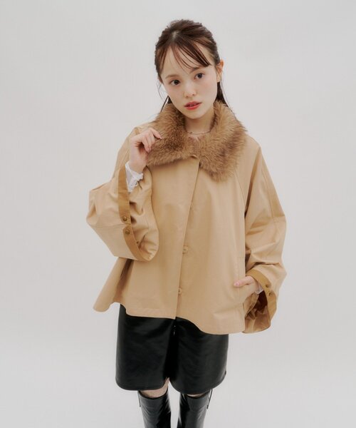lilium by lily(リリウムバイリリー)の「【lilium by lily】ファー付きポンチョ風コート(その他アウター・レディース・ベージュ/ブラウン・FREE)」の11枚目の写真