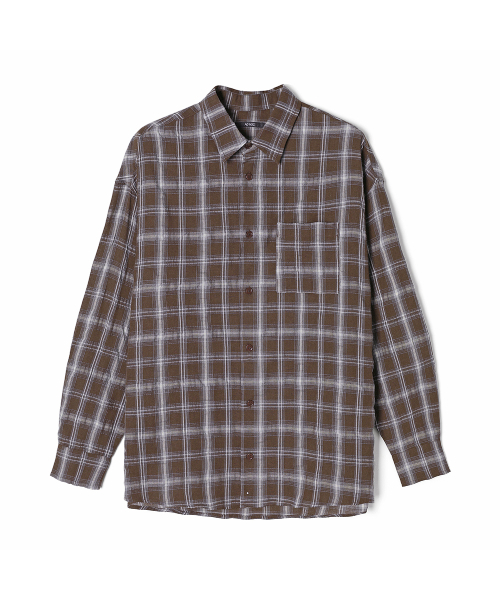 ADHOC(アドホック)の「男性ワンポケットライトチェック長袖シャツ(BROWN)(HC3LS01)(シャツ/ブラウス・メンズ・その他・105)」の1枚目の写真