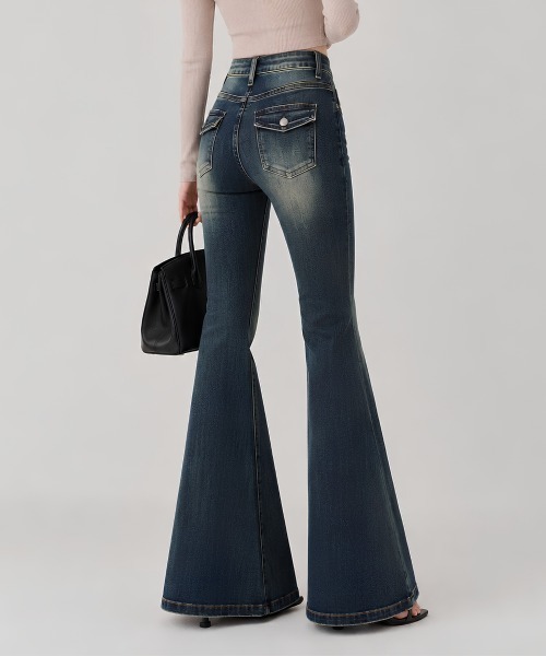 center i(センターアイ)の「美脚ハイウエストフレアデニムパンツ(デニムパンツ・レディース・ネイビー・S/M/L)」の5枚目の写真