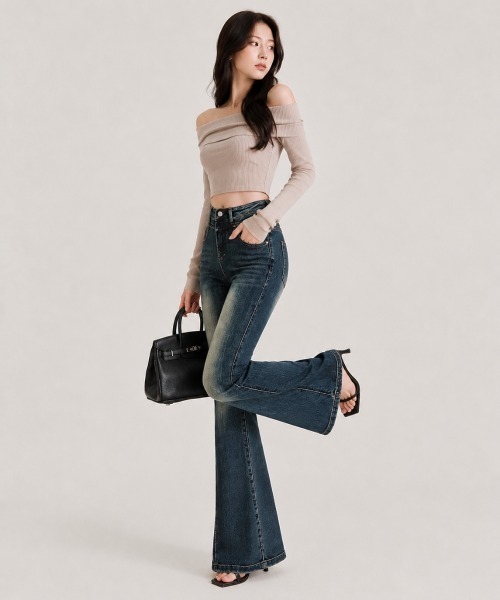 center i(センターアイ)の「美脚ハイウエストフレアデニムパンツ(デニムパンツ・レディース・ネイビー・S/M/L)」の7枚目の写真
