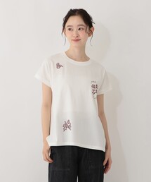 フラワー刺繍フレンチスリーブTシャツ