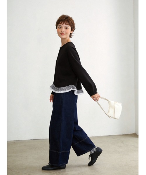 Sew loop(ソーループ)の「チェック柄裾フリルダンボールショートカーディガン(カーディガン/ボレロ・レディース・グレー/ブラック・FREE)」の4枚目の写真