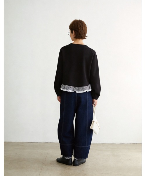 Sew loop(ソーループ)の「チェック柄裾フリルダンボールショートカーディガン(カーディガン/ボレロ・レディース・グレー/ブラック・FREE)」の5枚目の写真