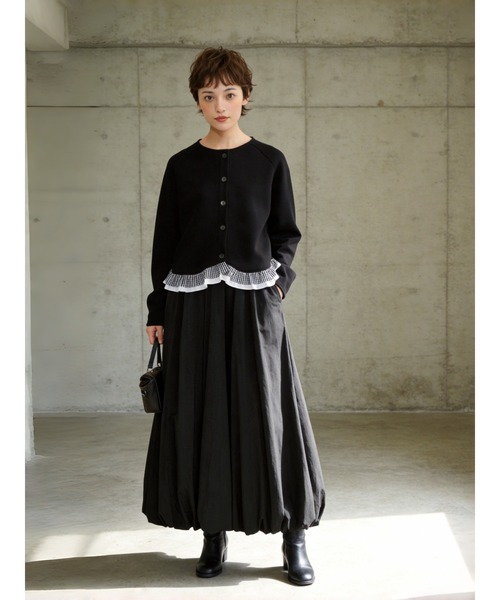 Sew loop(ソーループ)の「チェック柄裾フリルダンボールショートカーディガン(カーディガン/ボレロ・レディース・グレー/ブラック・FREE)」の9枚目の写真