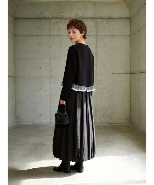 Sew loop(ソーループ)の「チェック柄裾フリルダンボールショートカーディガン(カーディガン/ボレロ・レディース・グレー/ブラック・FREE)」の11枚目の写真