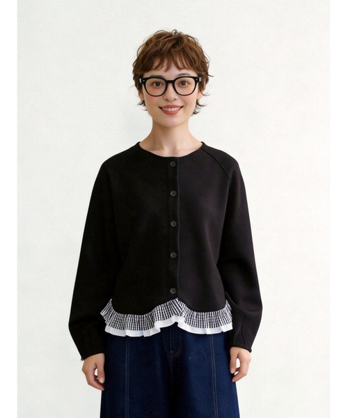 Sew loop(ソーループ)の「チェック柄裾フリルダンボールショートカーディガン(カーディガン/ボレロ・レディース・グレー/ブラック・FREE)」の16枚目の写真