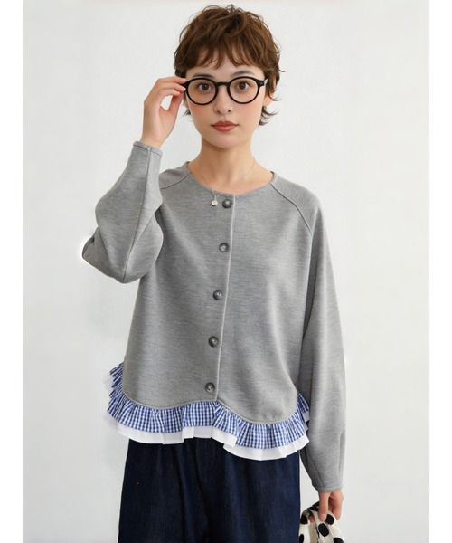 Sew loop(ソーループ)の「チェック柄裾フリルダンボールショートカーディガン(カーディガン/ボレロ・レディース・グレー/ブラック・FREE)」の21枚目の写真