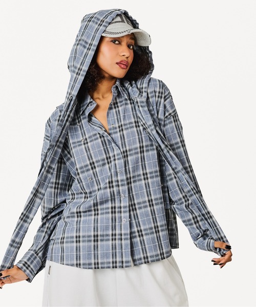 BEEDEN（ビーデン）の「MULTI BUTTON CHECK SHIRT（シャツ/ブラウス・レディース・ブラック/グレー・FREE）」の3枚目の写真