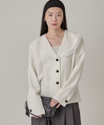 【無地・レース/肩パッド取り外し可能】Wカラーシャツジャケット